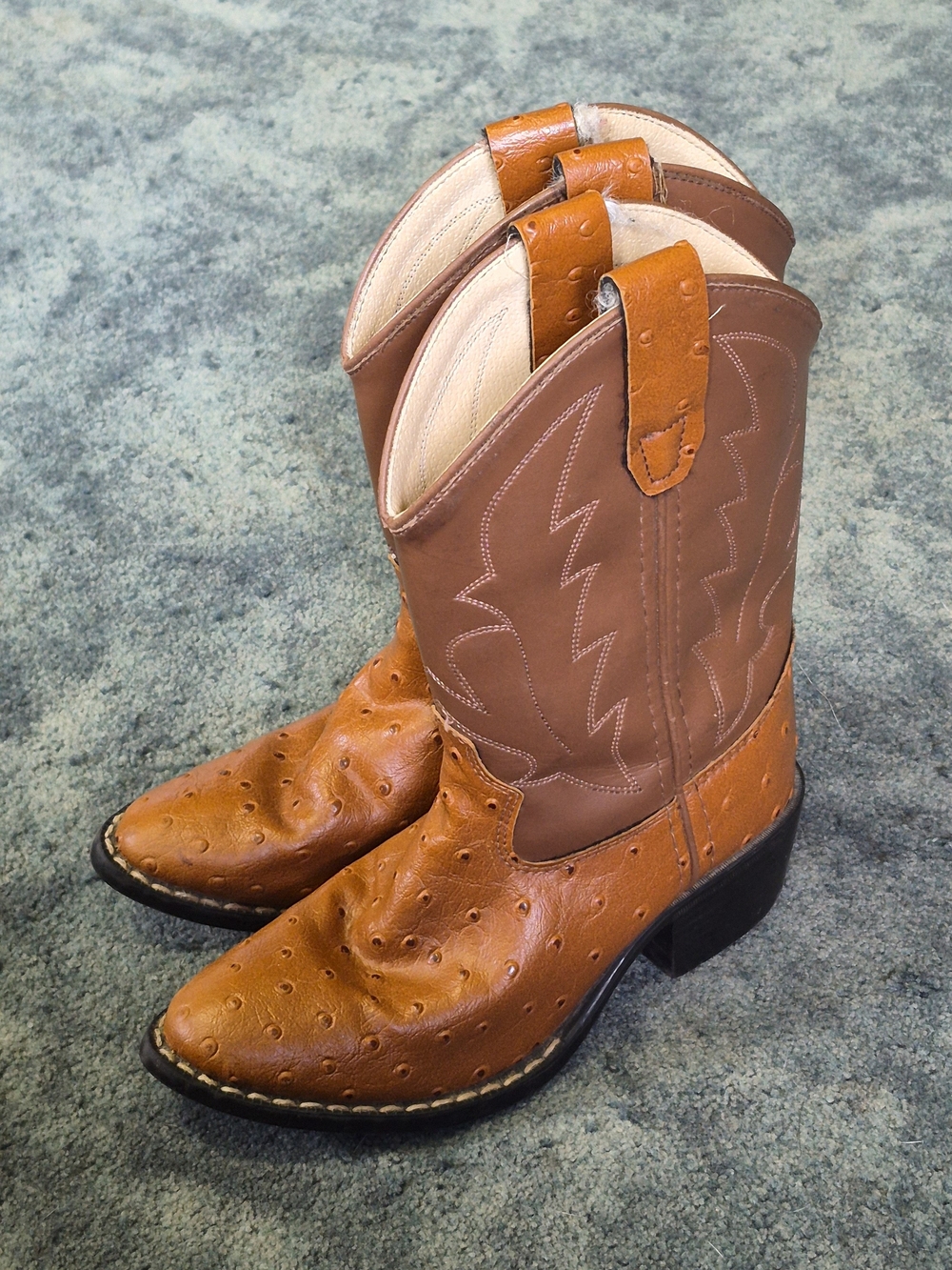 Old West Brown and Tan Kids Western Cowboy Boots Size 13 D